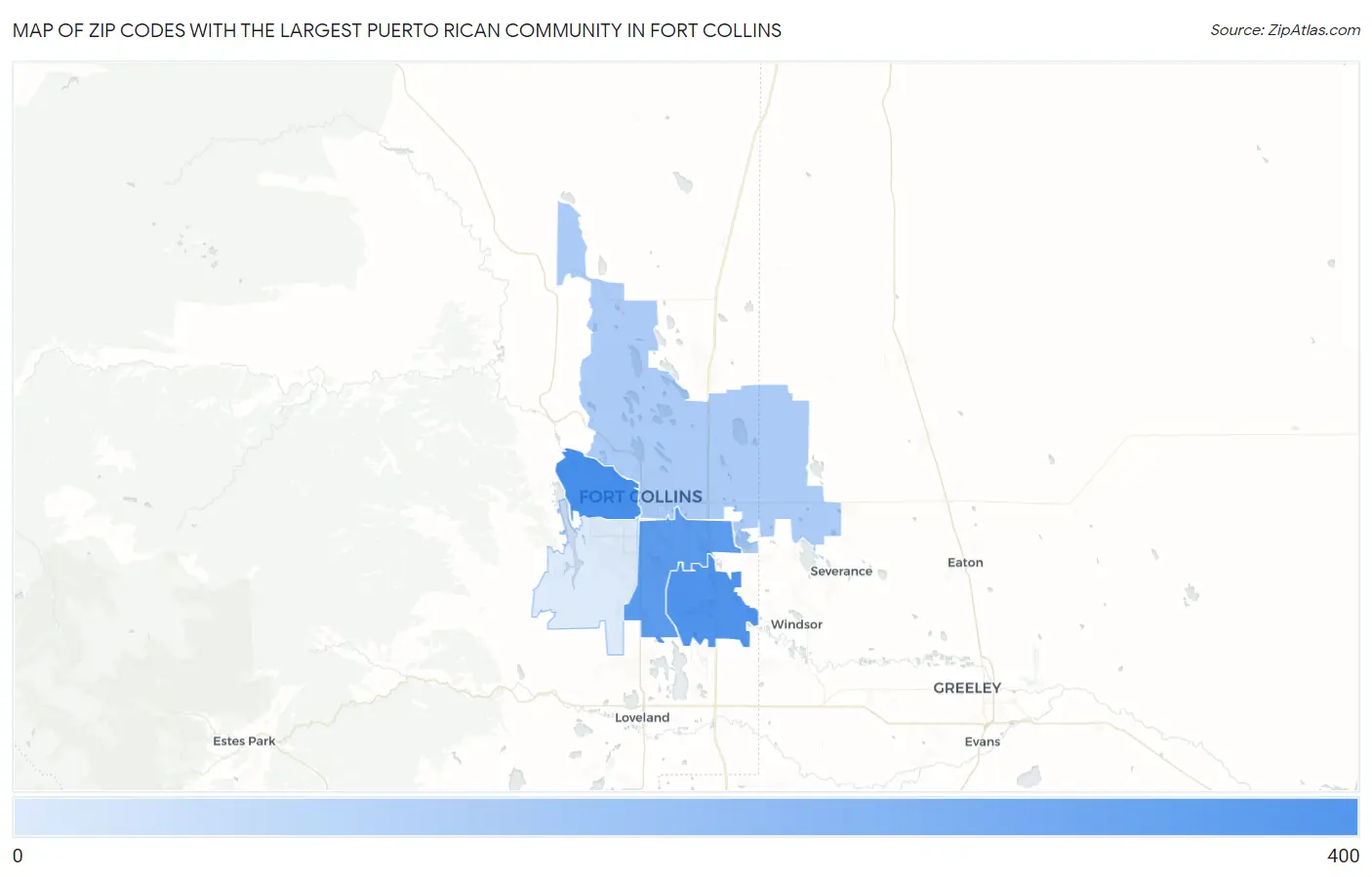 Zip Codes with the Largest Puerto Rican Community in Fort Collins Map