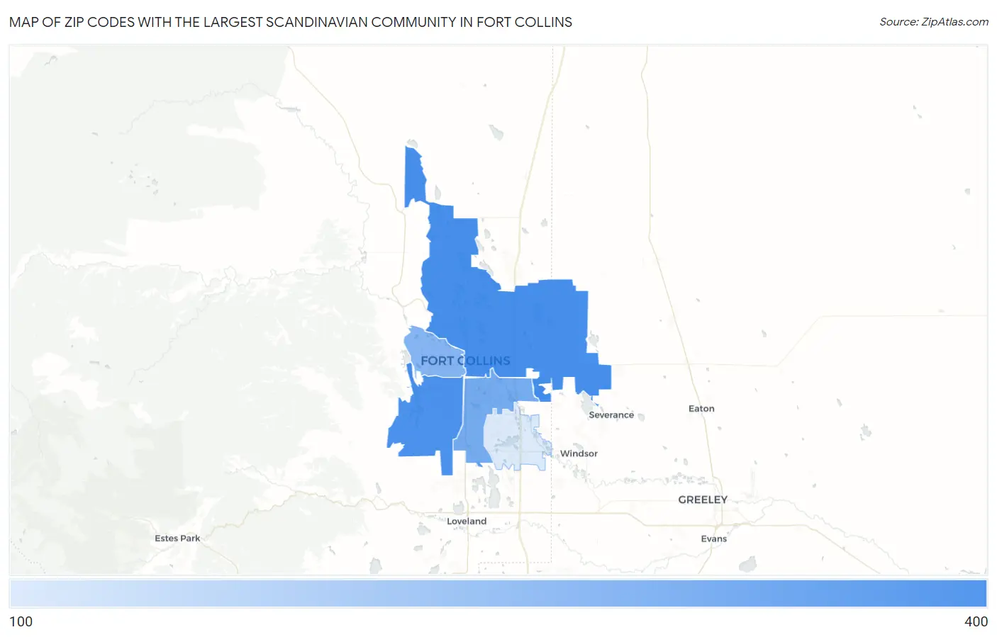 Zip Codes with the Largest Scandinavian Community in Fort Collins Map