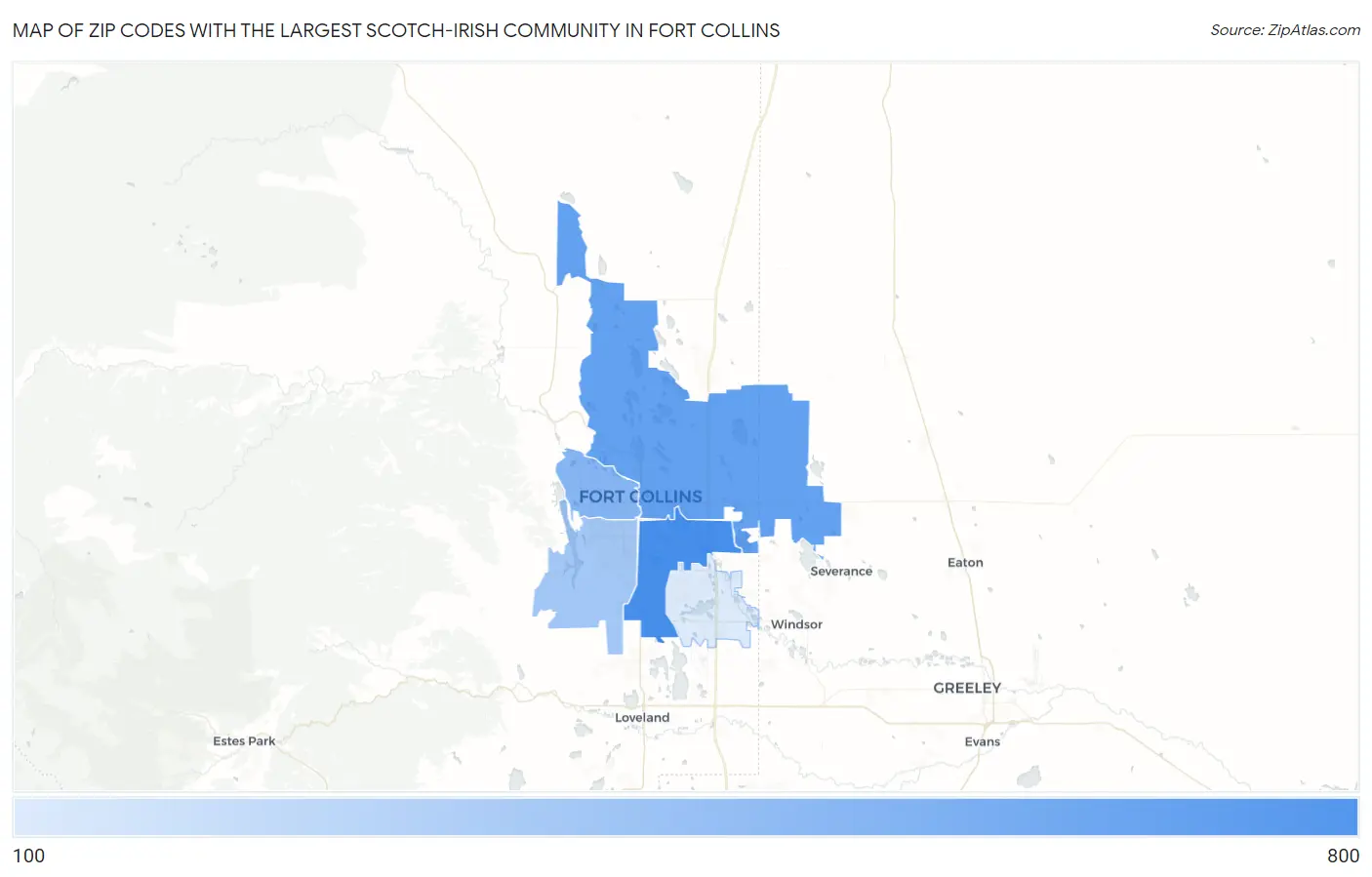 Zip Codes with the Largest Scotch-Irish Community in Fort Collins Map