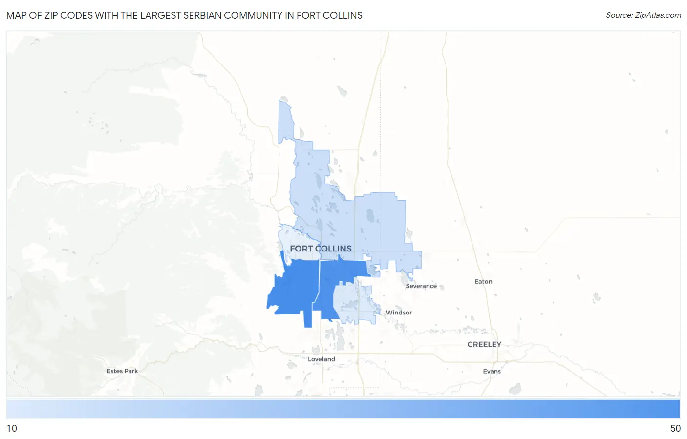 Zip Codes with the Largest Serbian Community in Fort Collins Map