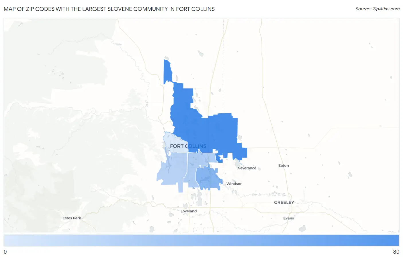 Zip Codes with the Largest Slovene Community in Fort Collins Map