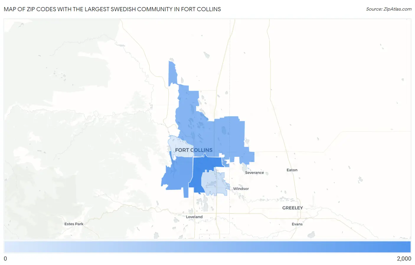 Zip Codes with the Largest Swedish Community in Fort Collins Map