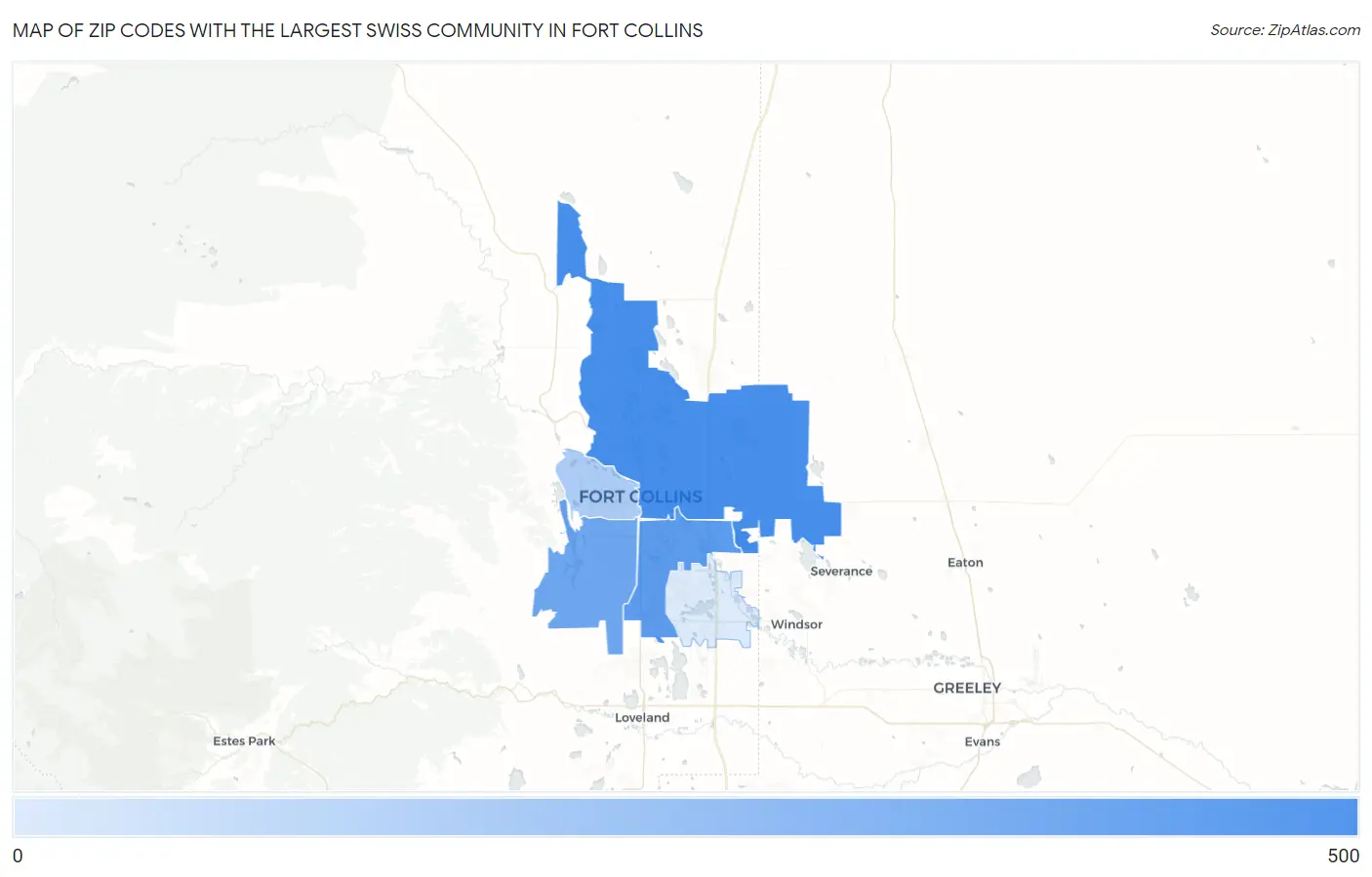 Zip Codes with the Largest Swiss Community in Fort Collins Map