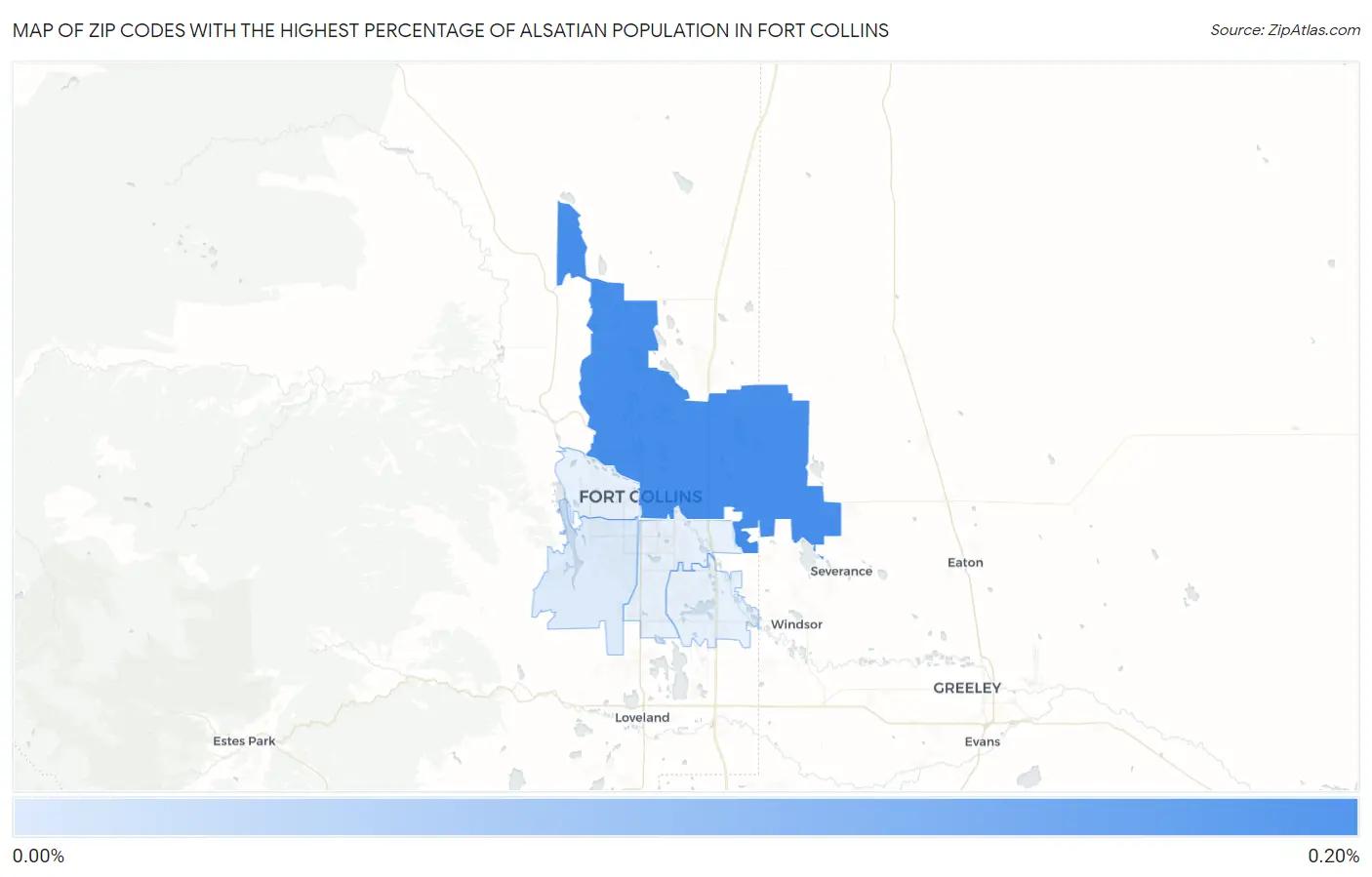 Zip Codes with the Highest Percentage of Alsatian Population in Fort Collins Map