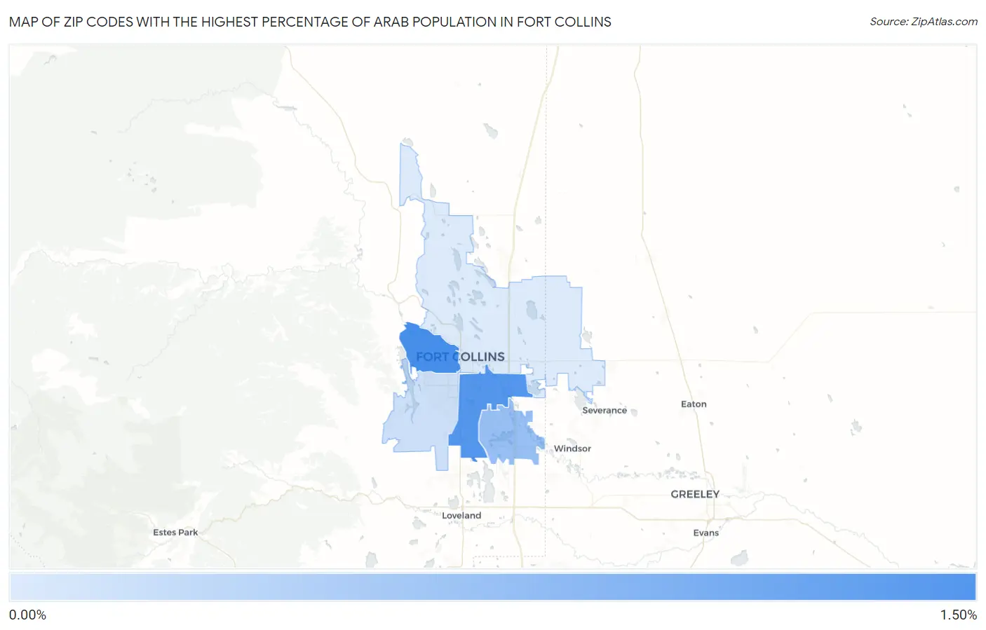 Zip Codes with the Highest Percentage of Arab Population in Fort Collins Map