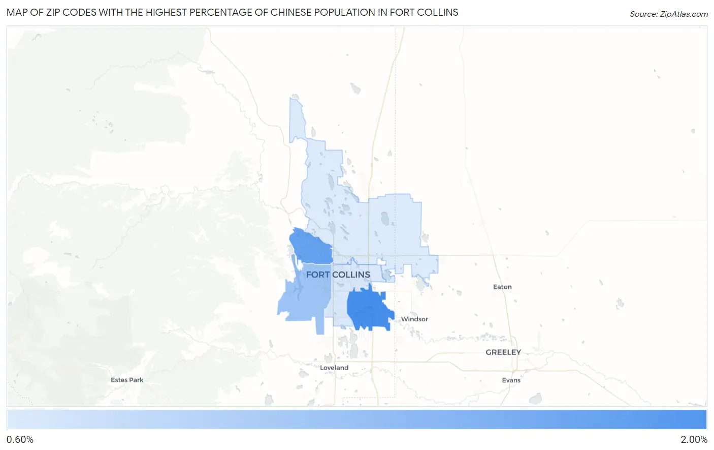 Zip Codes with the Highest Percentage of Chinese Population in Fort Collins Map