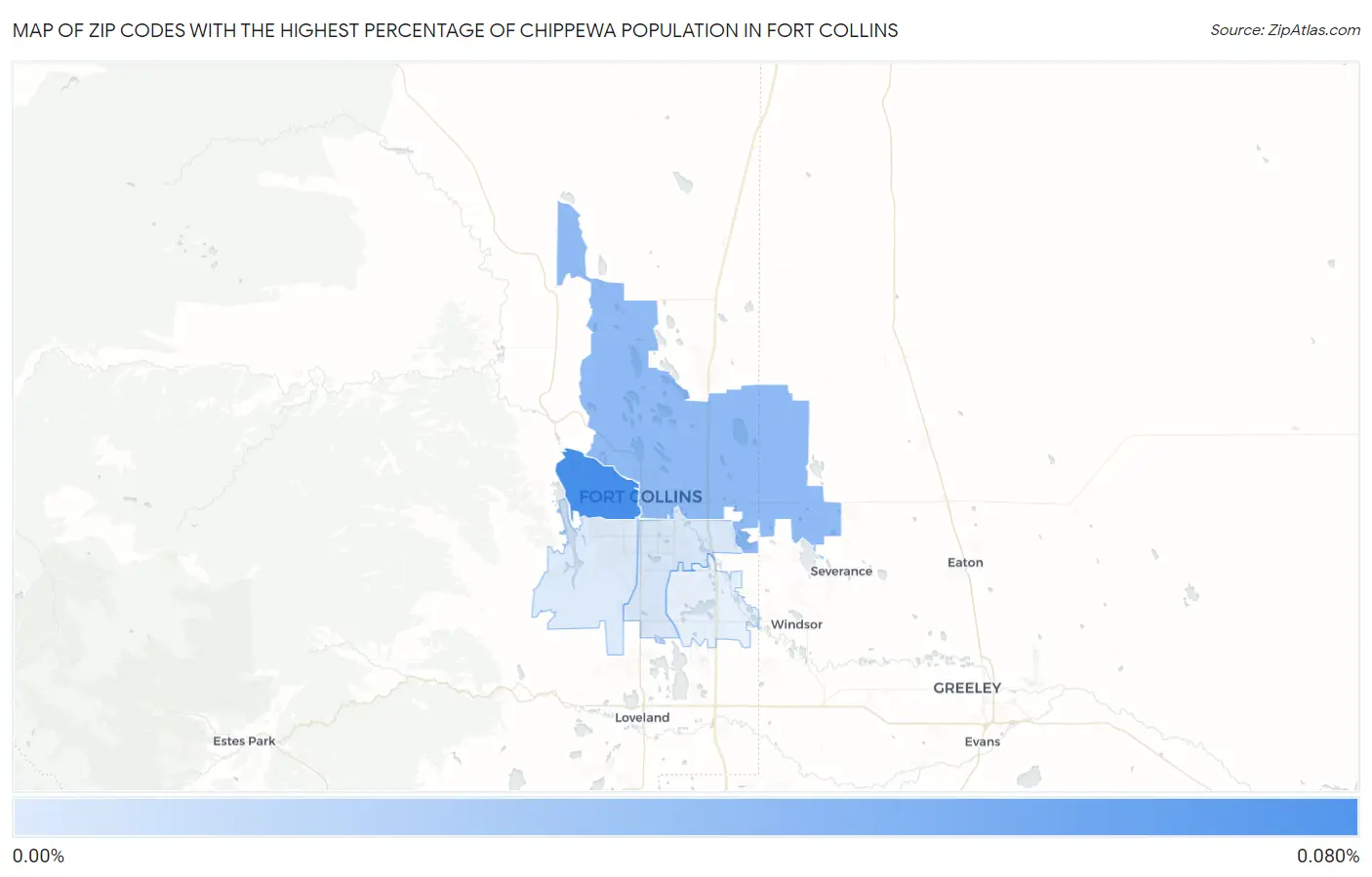 Zip Codes with the Highest Percentage of Chippewa Population in Fort Collins Map