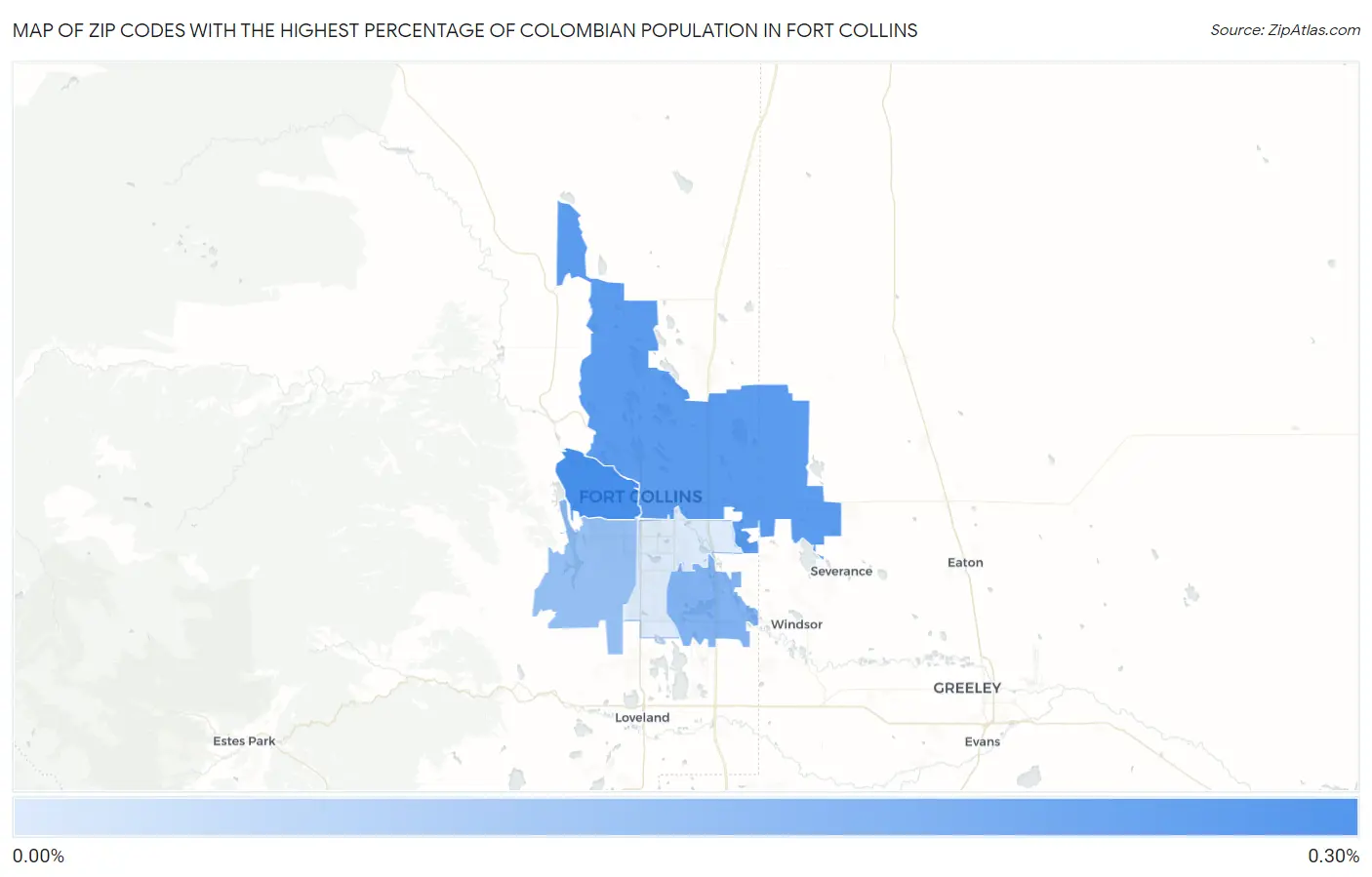 Zip Codes with the Highest Percentage of Colombian Population in Fort Collins Map