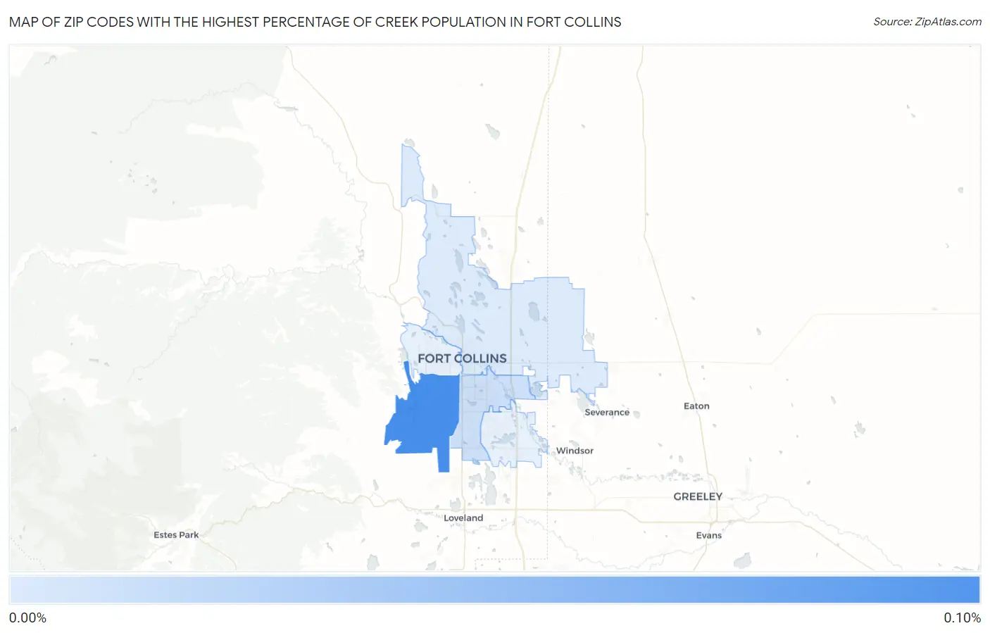 Zip Codes with the Highest Percentage of Creek Population in Fort Collins Map