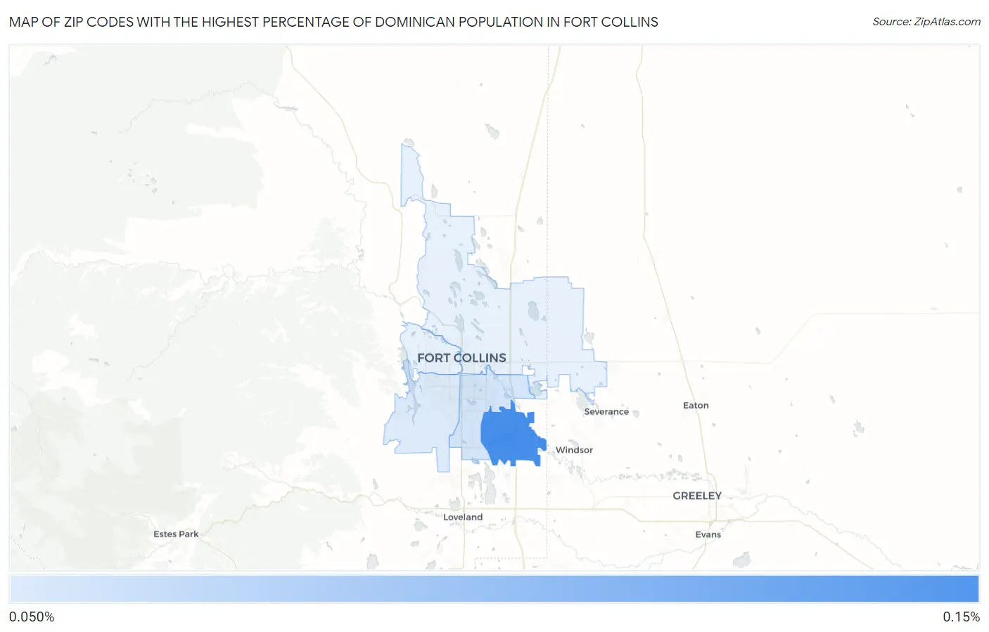 Zip Codes with the Highest Percentage of Dominican Population in Fort Collins Map