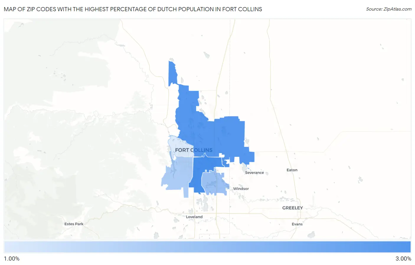 Zip Codes with the Highest Percentage of Dutch Population in Fort Collins Map