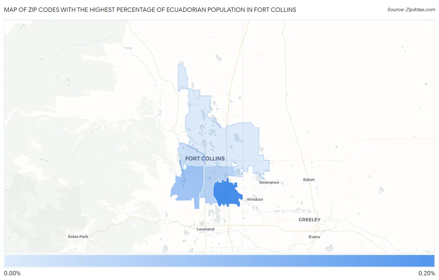 Zip Codes with the Highest Percentage of Ecuadorian Population in Fort Collins Map