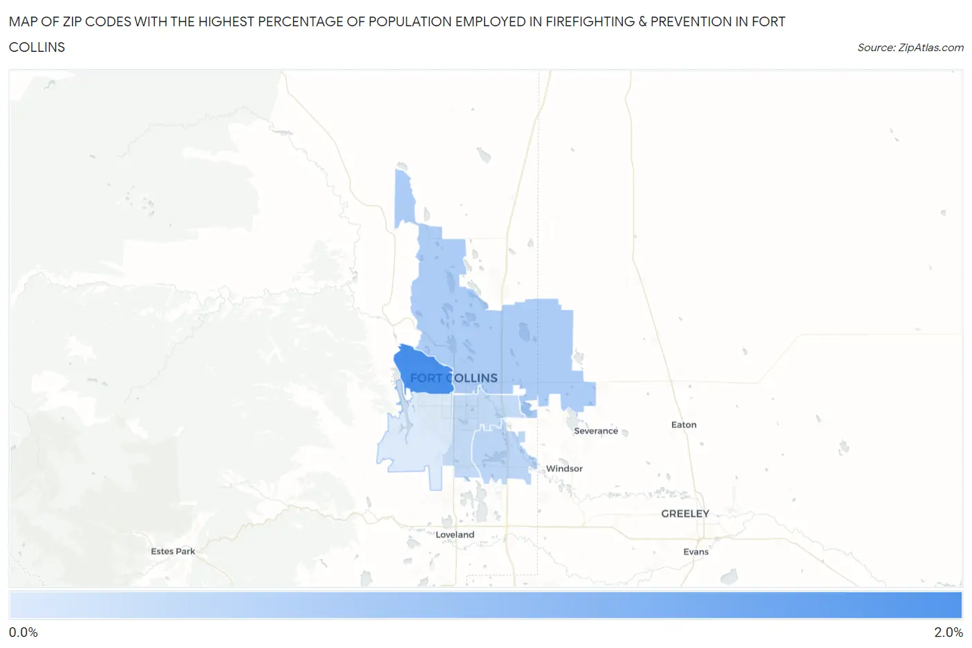 Zip Codes with the Highest Percentage of Population Employed in Firefighting & Prevention in Fort Collins Map