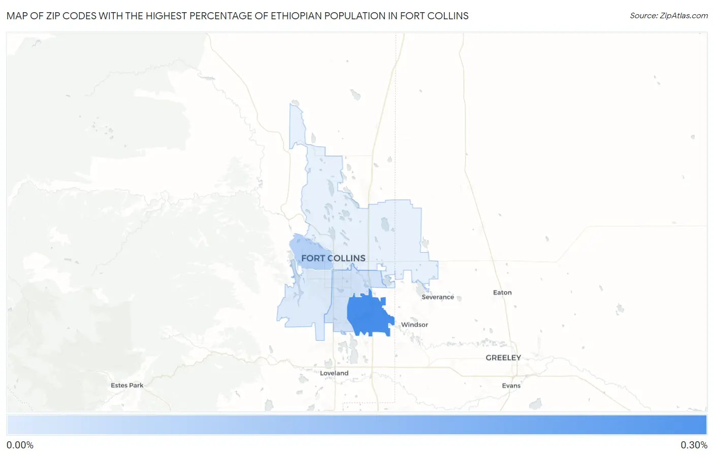 Zip Codes with the Highest Percentage of Ethiopian Population in Fort Collins Map