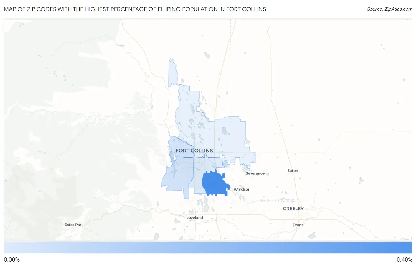 Zip Codes with the Highest Percentage of Filipino Population in Fort Collins Map