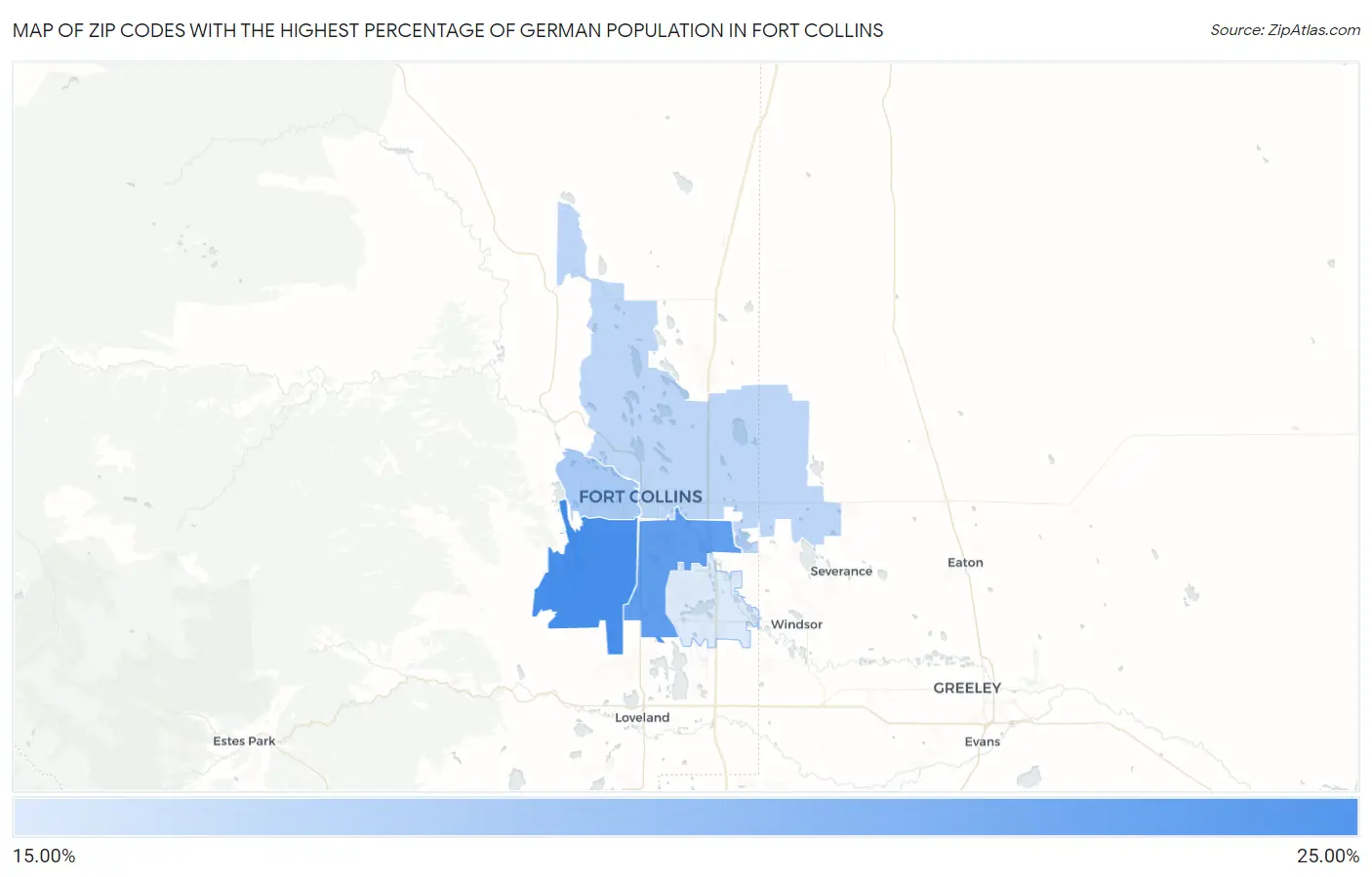 Zip Codes with the Highest Percentage of German Population in Fort Collins Map