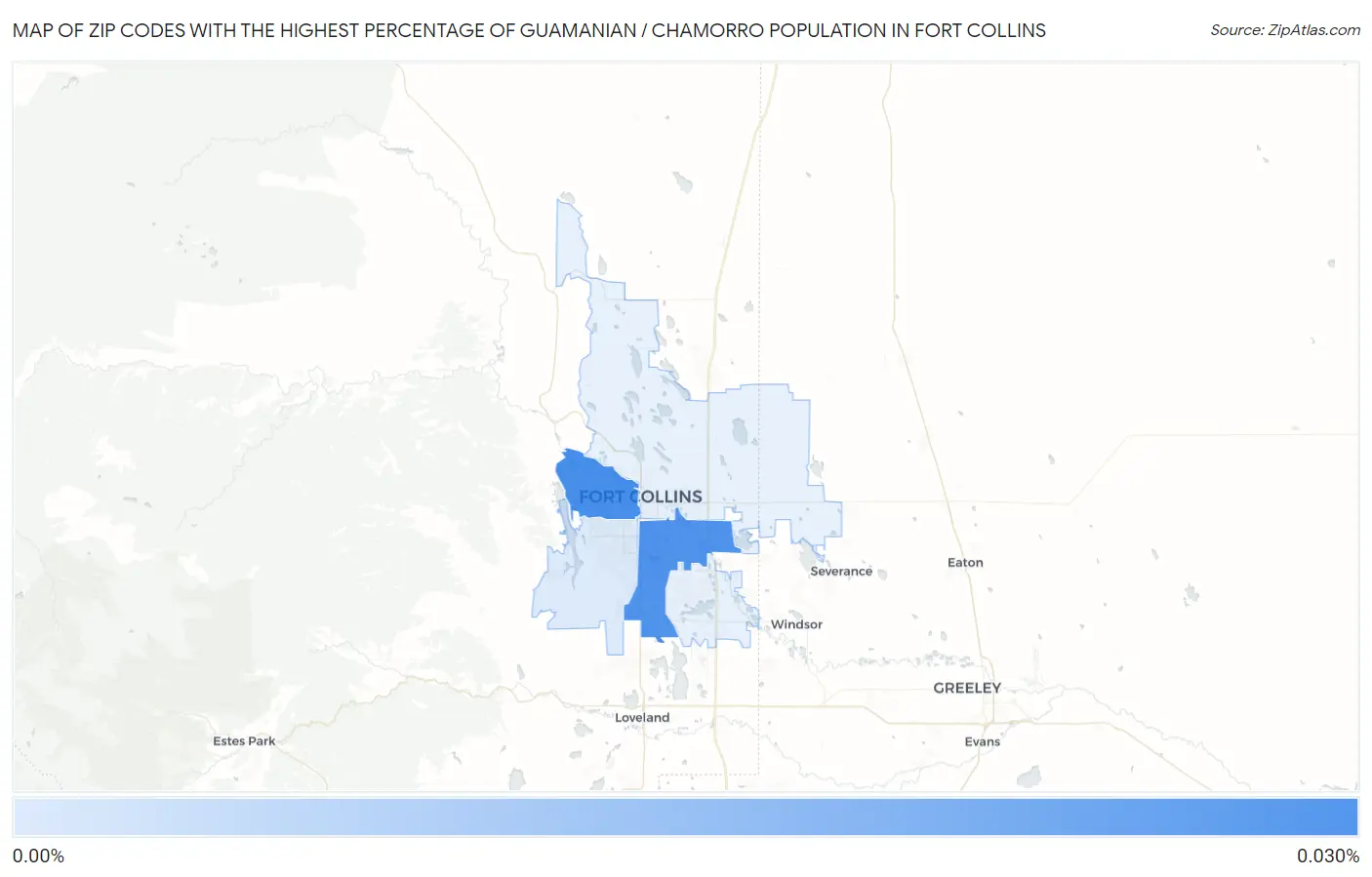 Zip Codes with the Highest Percentage of Guamanian / Chamorro Population in Fort Collins Map
