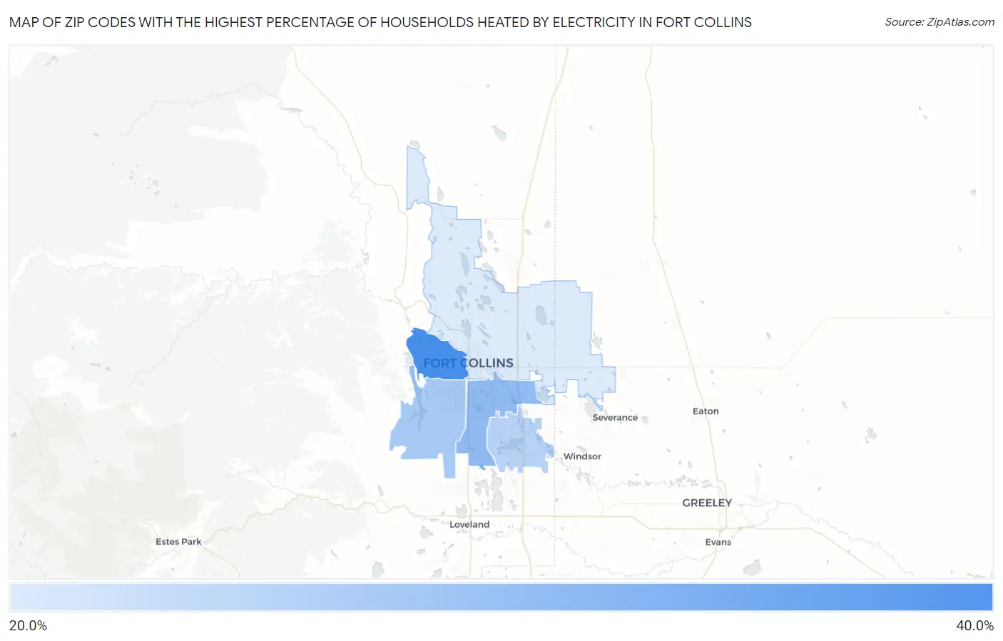Zip Codes with the Highest Percentage of Households Heated by Electricity in Fort Collins Map