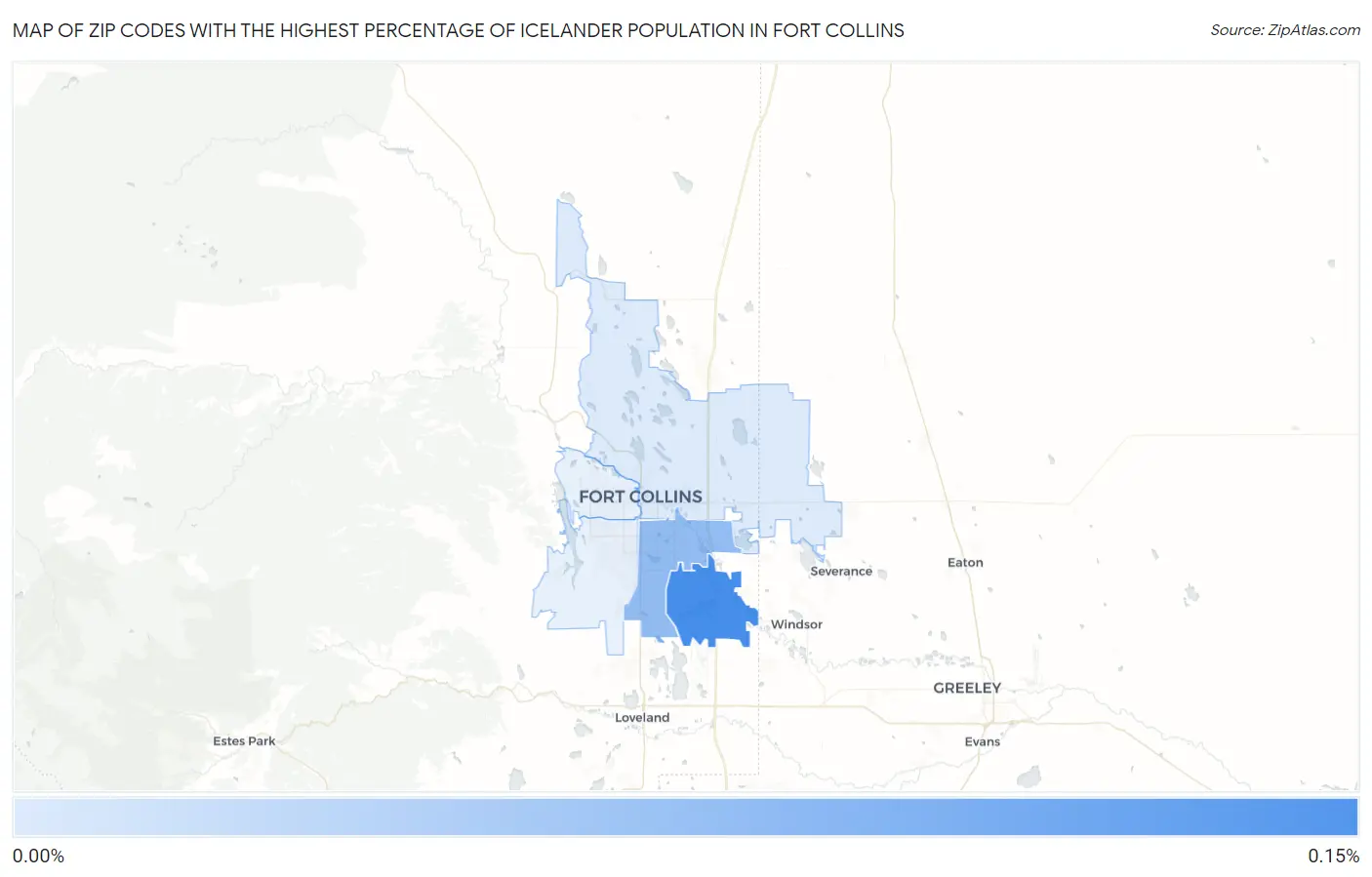 Zip Codes with the Highest Percentage of Icelander Population in Fort Collins Map