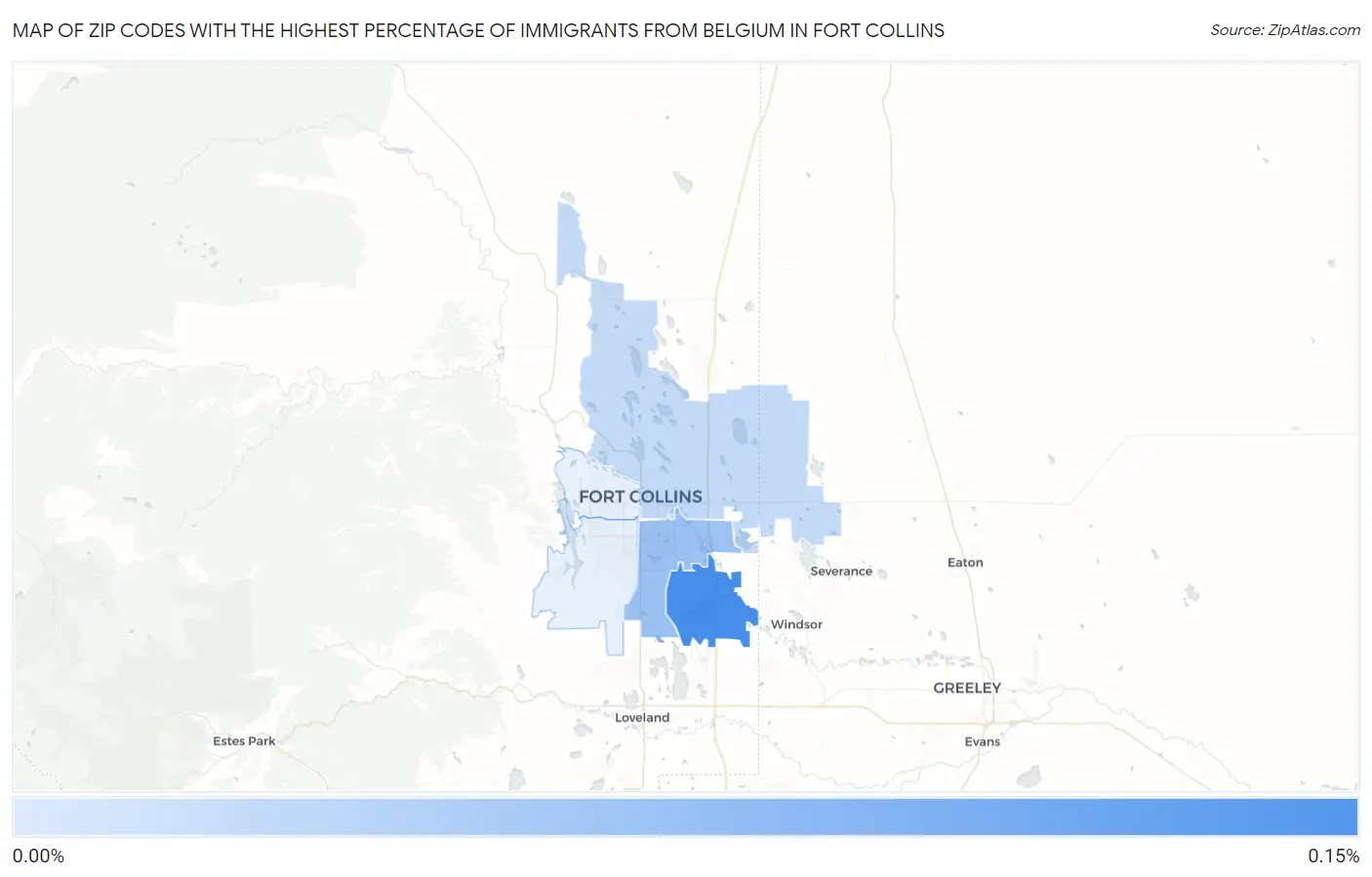 Zip Codes with the Highest Percentage of Immigrants from Belgium in Fort Collins Map