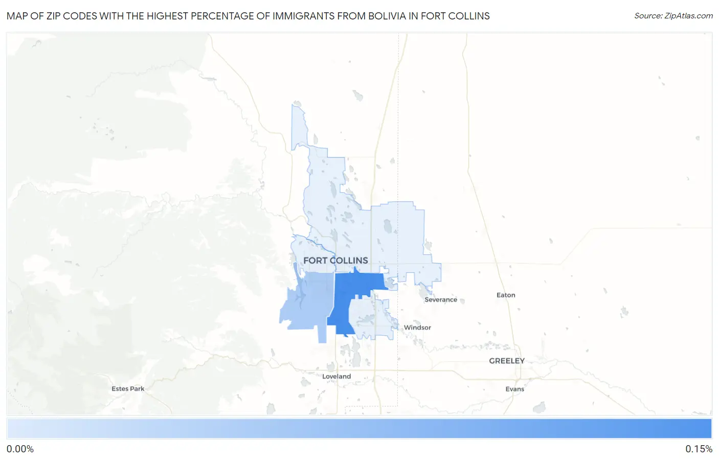 Zip Codes with the Highest Percentage of Immigrants from Bolivia in Fort Collins Map