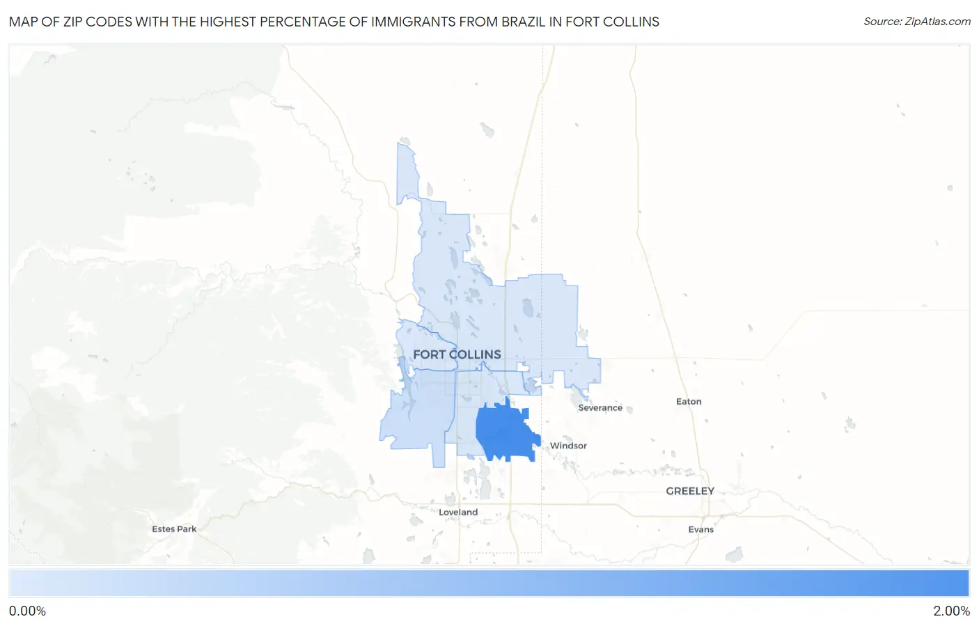 Zip Codes with the Highest Percentage of Immigrants from Brazil in Fort Collins Map