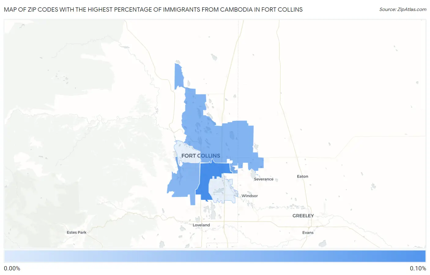 Zip Codes with the Highest Percentage of Immigrants from Cambodia in Fort Collins Map