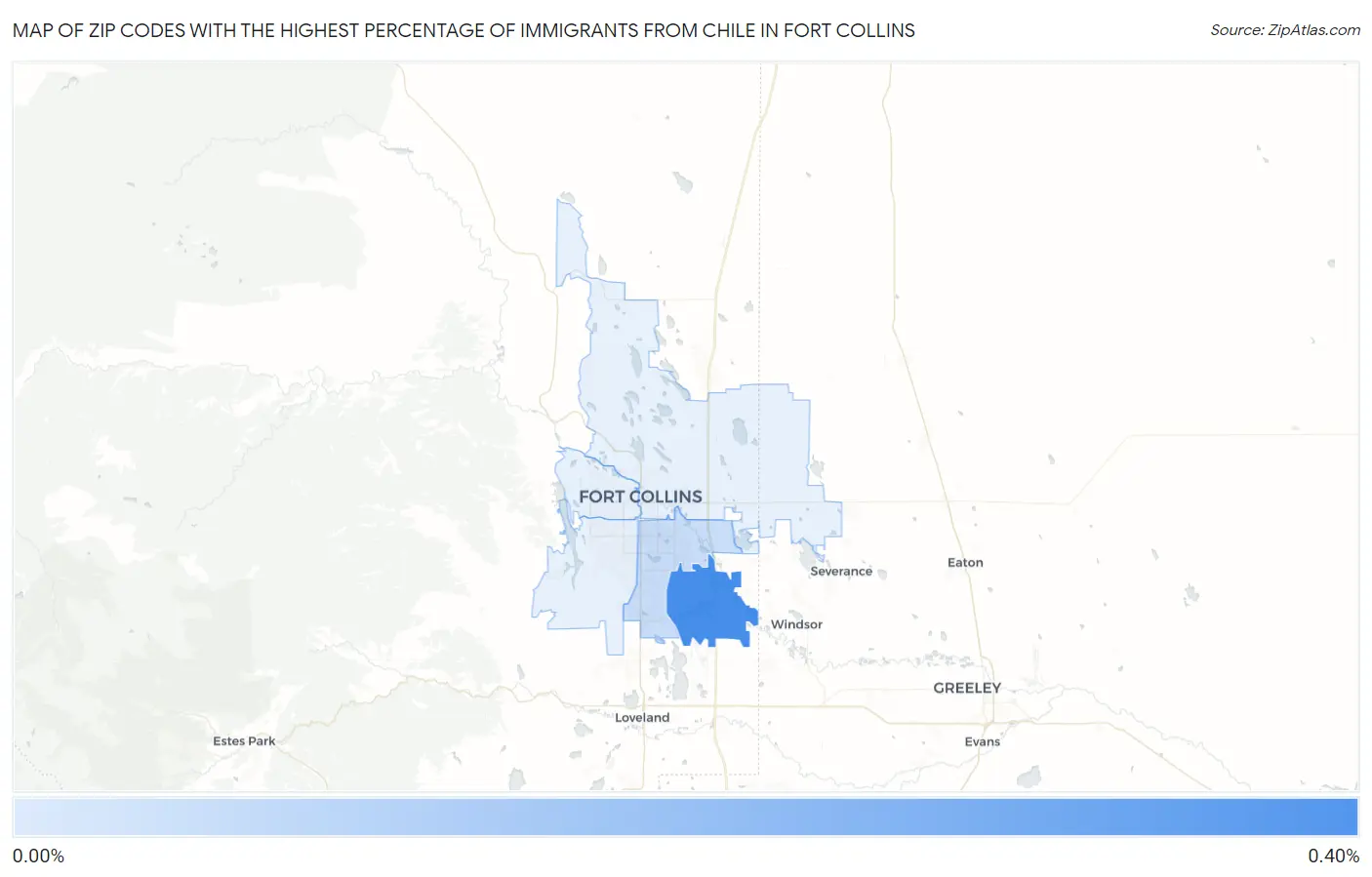 Zip Codes with the Highest Percentage of Immigrants from Chile in Fort Collins Map