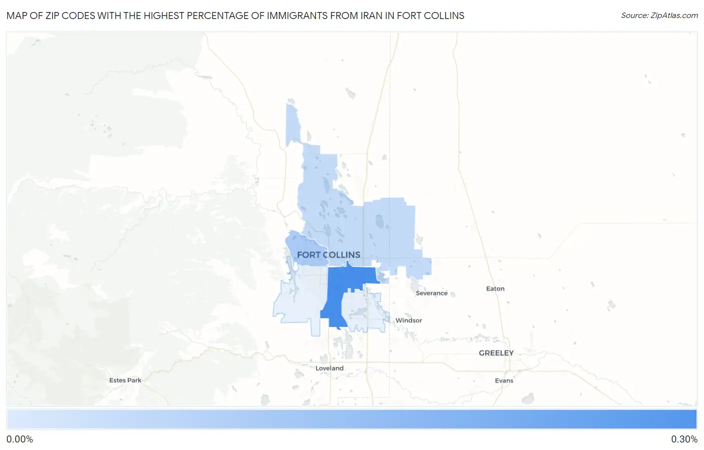 Zip Codes with the Highest Percentage of Immigrants from Iran in Fort Collins Map
