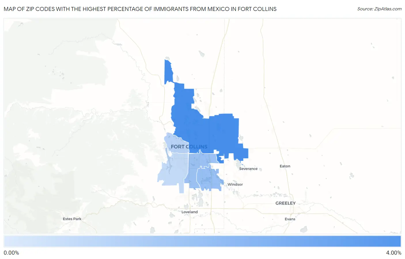 Zip Codes with the Highest Percentage of Immigrants from Mexico in Fort Collins Map