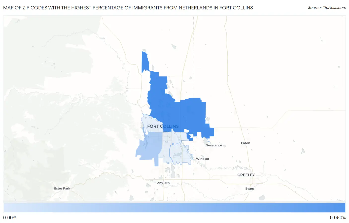 Zip Codes with the Highest Percentage of Immigrants from Netherlands in Fort Collins Map