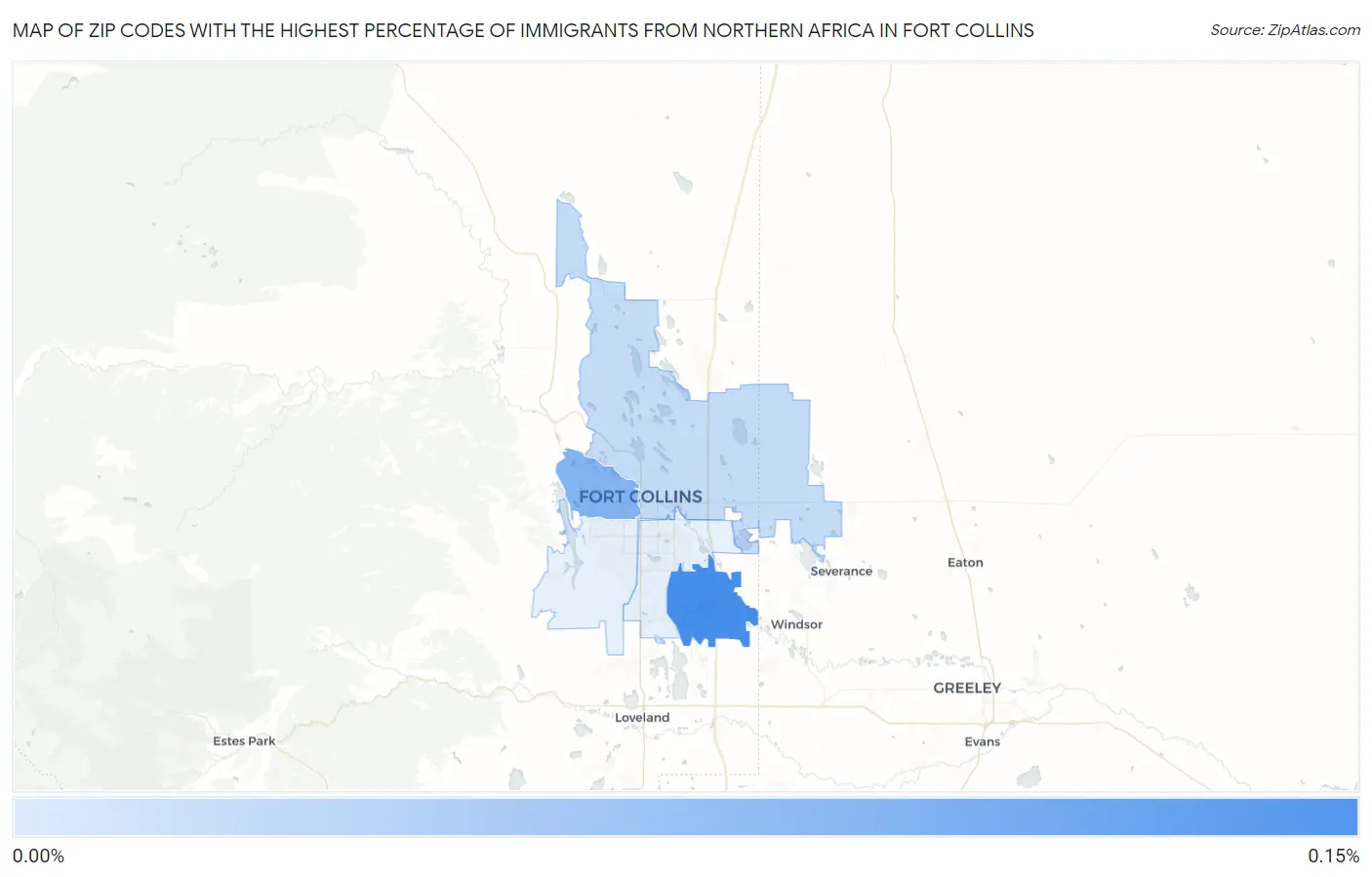 Zip Codes with the Highest Percentage of Immigrants from Northern Africa in Fort Collins Map
