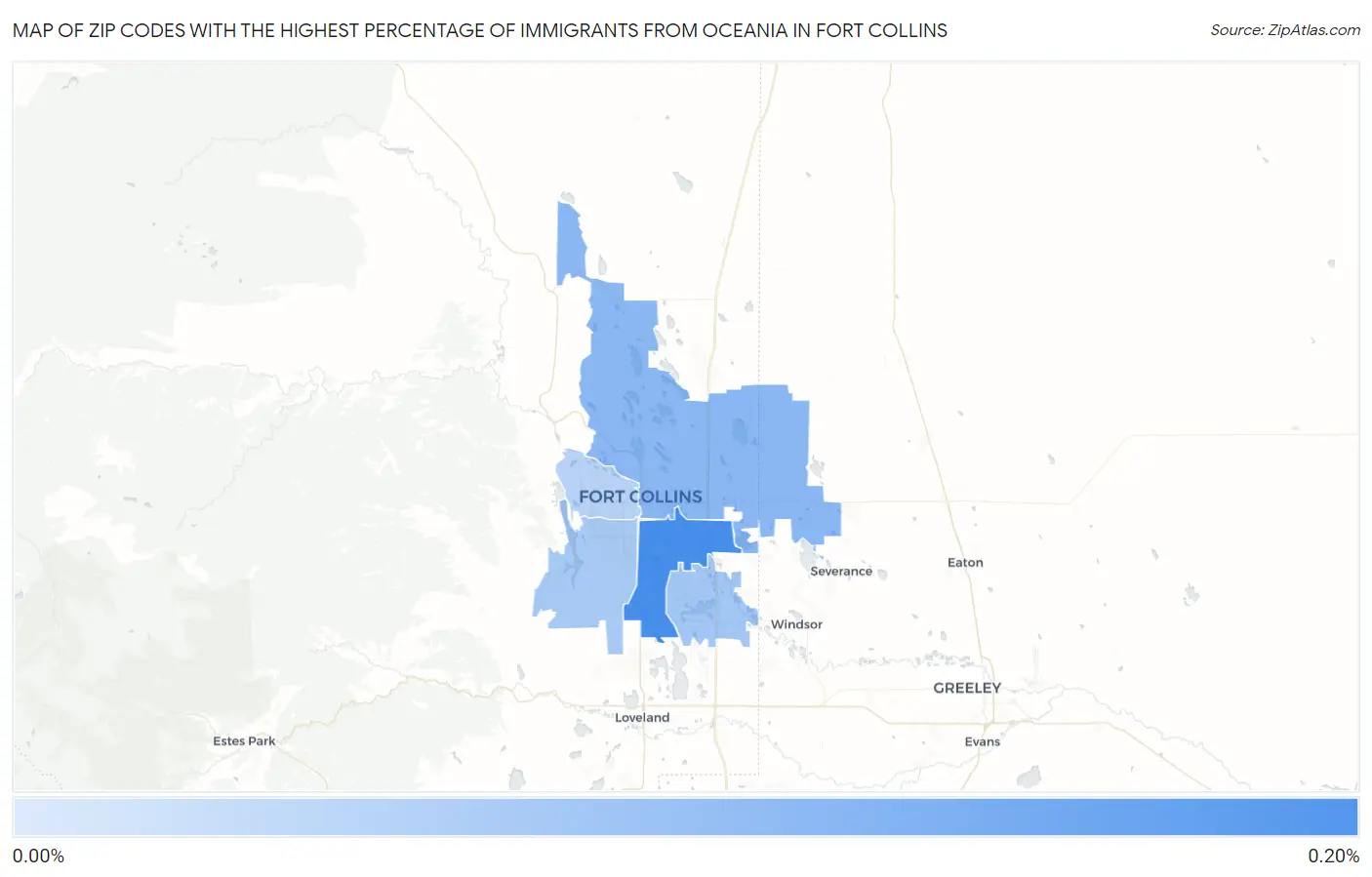 Zip Codes with the Highest Percentage of Immigrants from Oceania in Fort Collins Map
