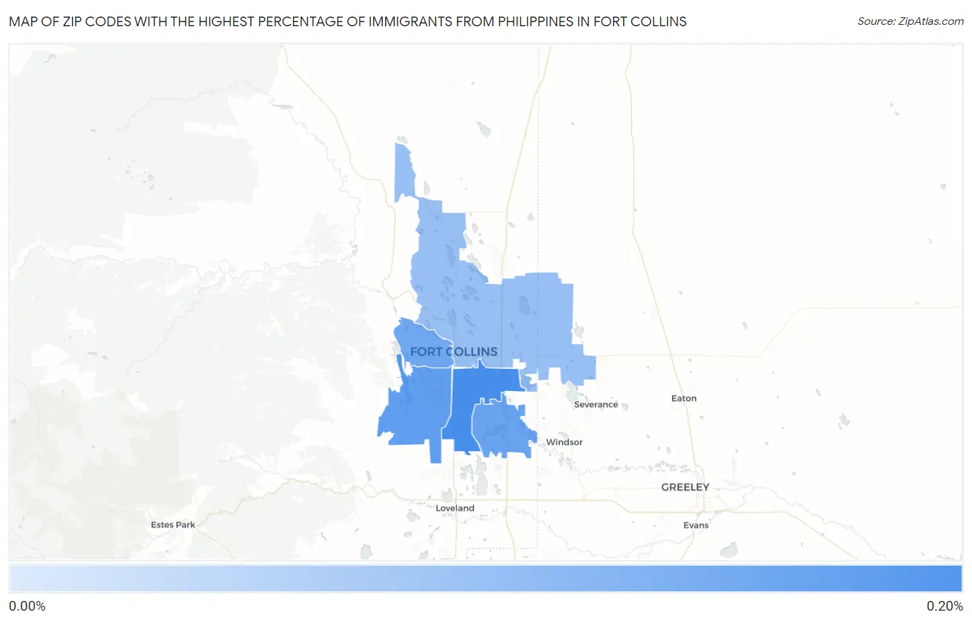 Zip Codes with the Highest Percentage of Immigrants from Philippines in Fort Collins Map