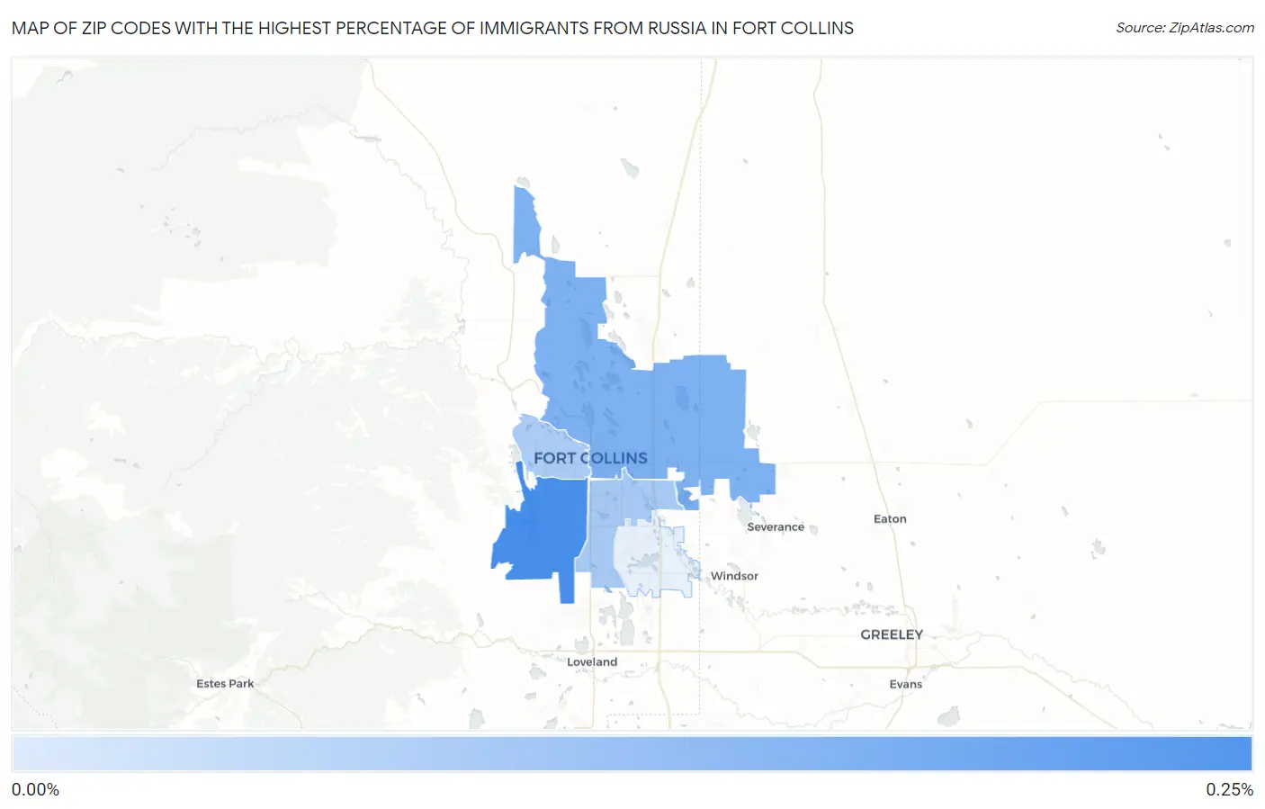 Zip Codes with the Highest Percentage of Immigrants from Russia in Fort Collins Map