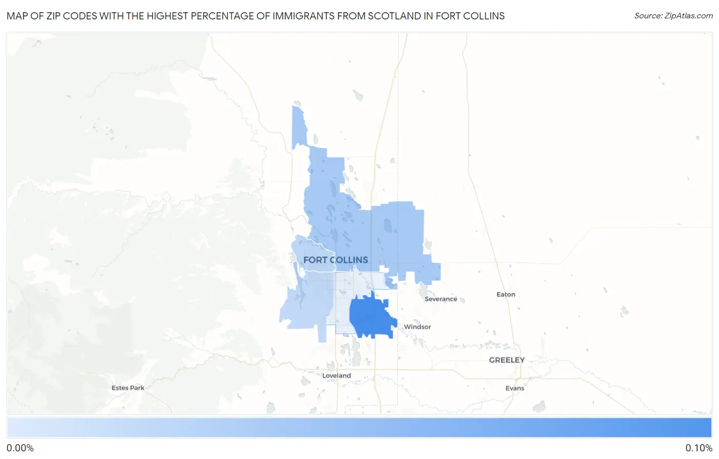 Zip Codes with the Highest Percentage of Immigrants from Scotland in Fort Collins Map