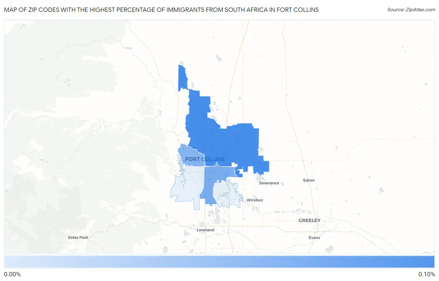 Zip Codes with the Highest Percentage of Immigrants from South Africa in Fort Collins Map