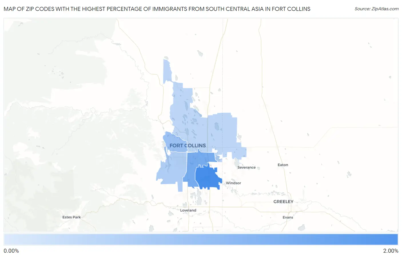 Zip Codes with the Highest Percentage of Immigrants from South Central Asia in Fort Collins Map