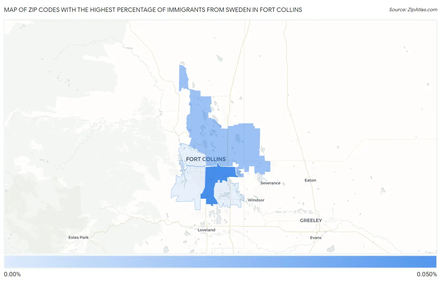 Zip Codes with the Highest Percentage of Immigrants from Sweden in Fort Collins Map