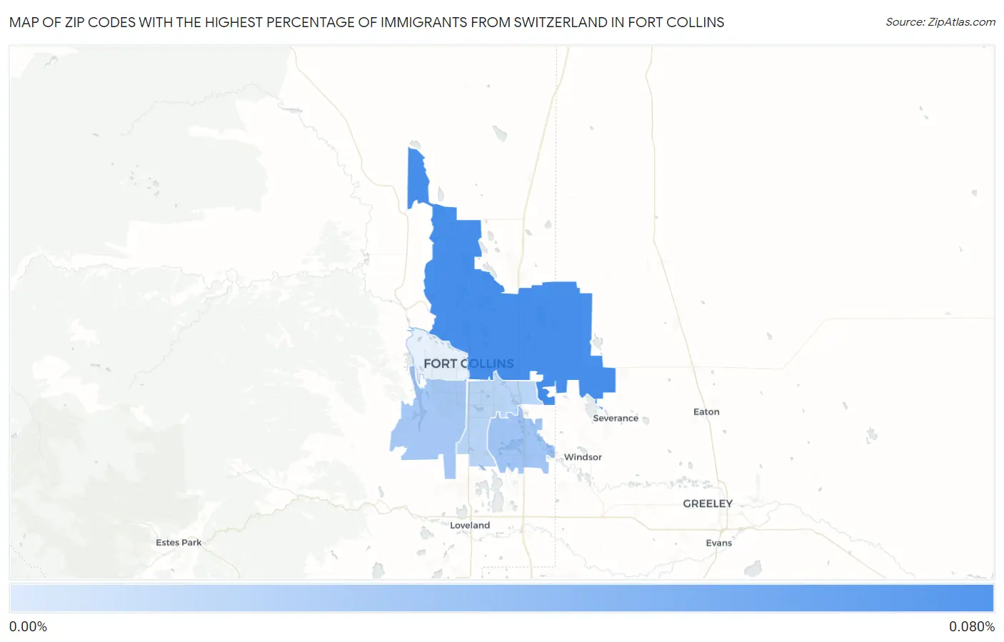 Zip Codes with the Highest Percentage of Immigrants from Switzerland in Fort Collins Map