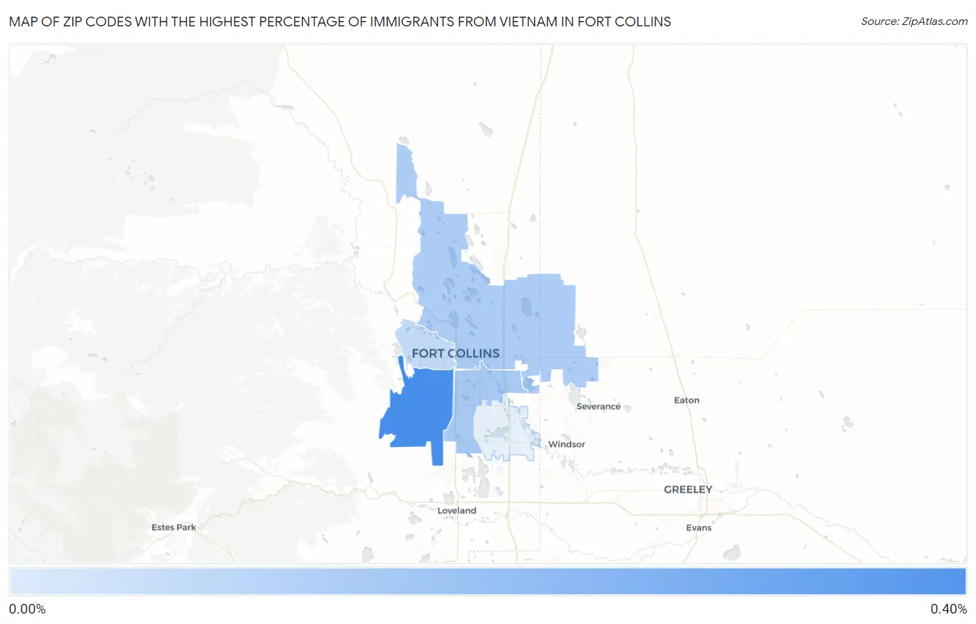 Zip Codes with the Highest Percentage of Immigrants from Vietnam in Fort Collins Map
