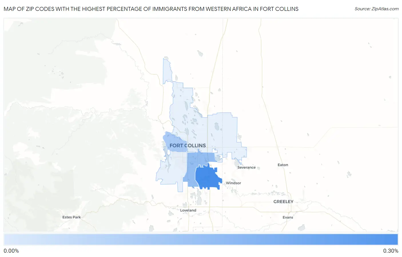 Zip Codes with the Highest Percentage of Immigrants from Western Africa in Fort Collins Map