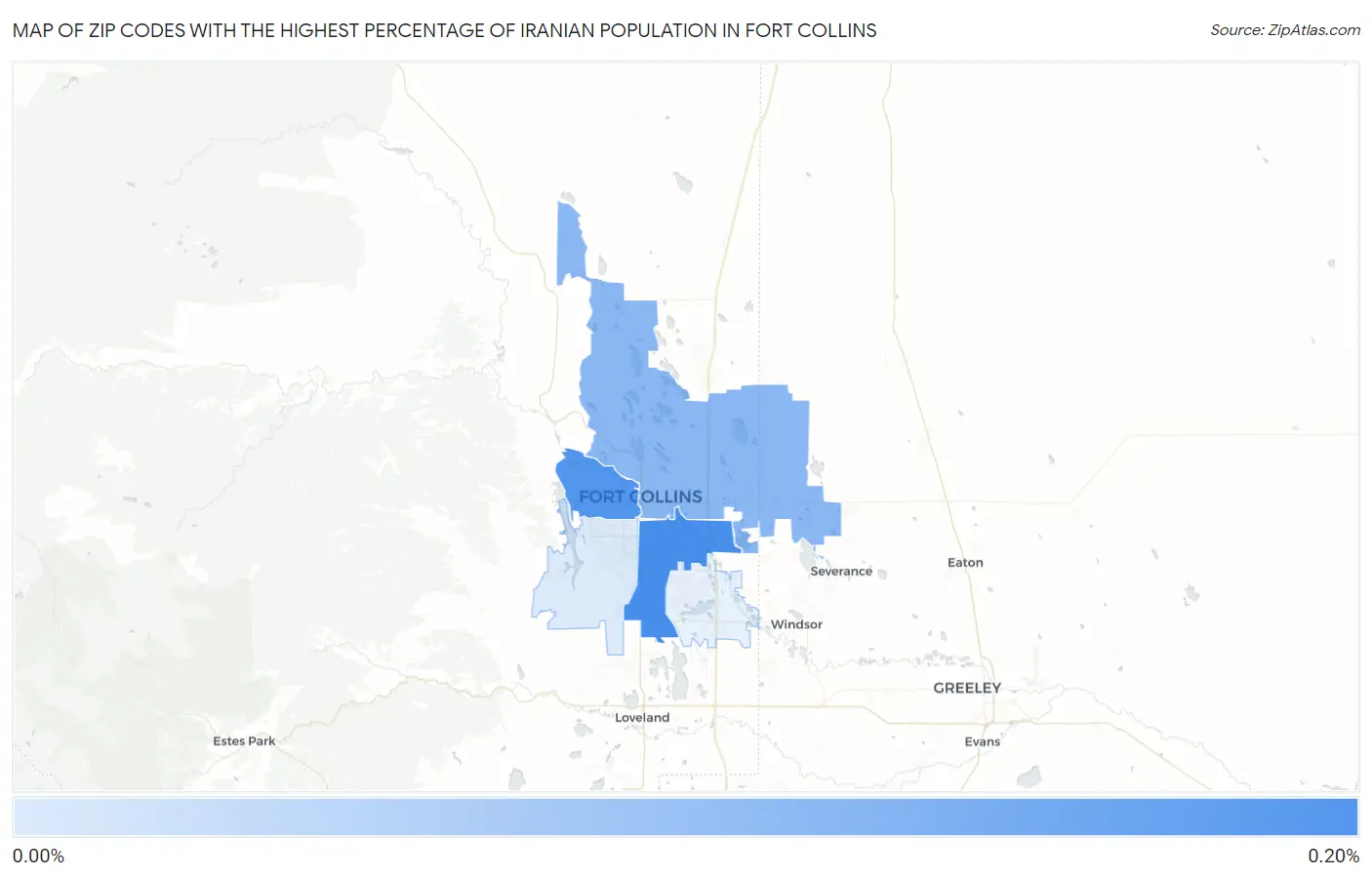 Zip Codes with the Highest Percentage of Iranian Population in Fort Collins Map