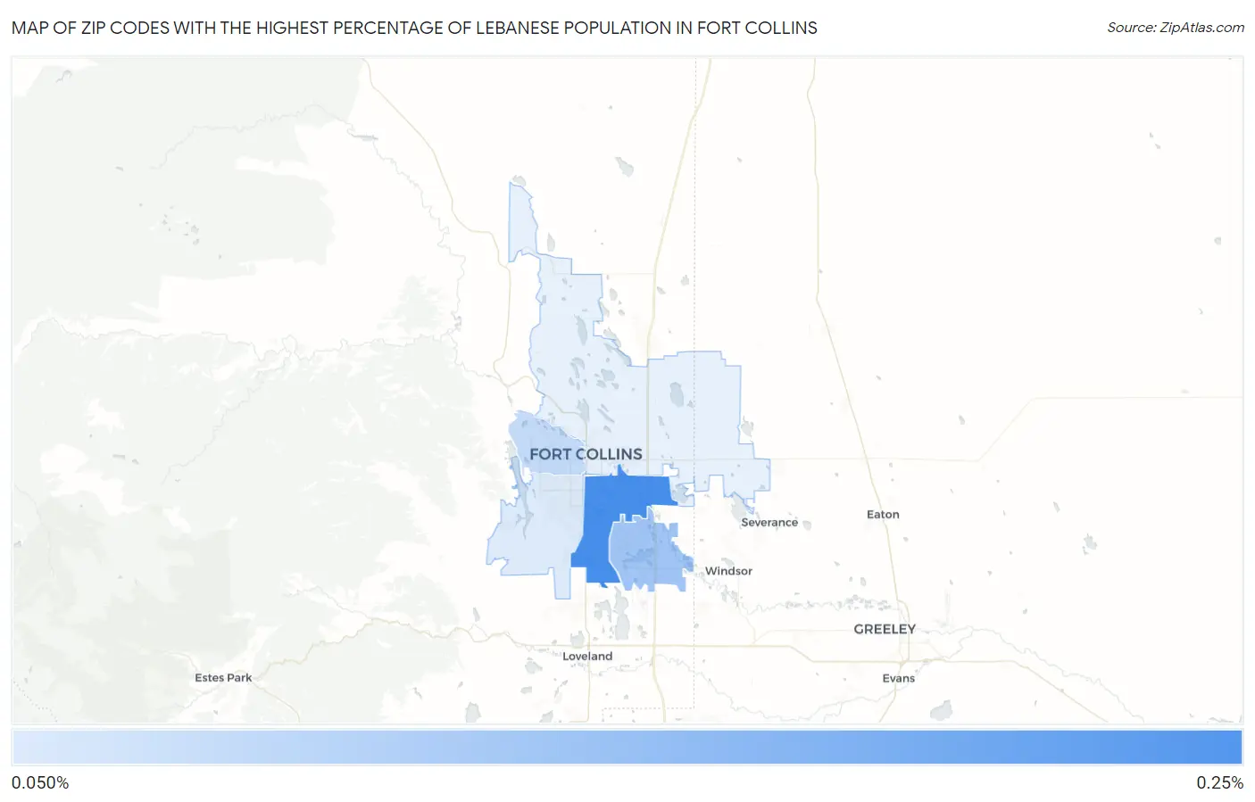 Zip Codes with the Highest Percentage of Lebanese Population in Fort Collins Map