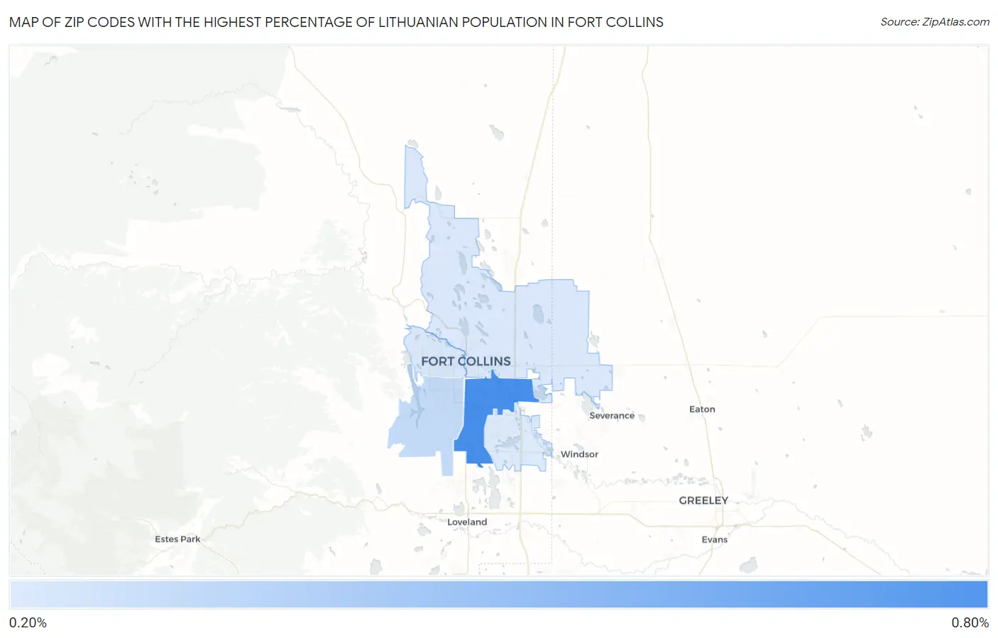 Zip Codes with the Highest Percentage of Lithuanian Population in Fort Collins Map