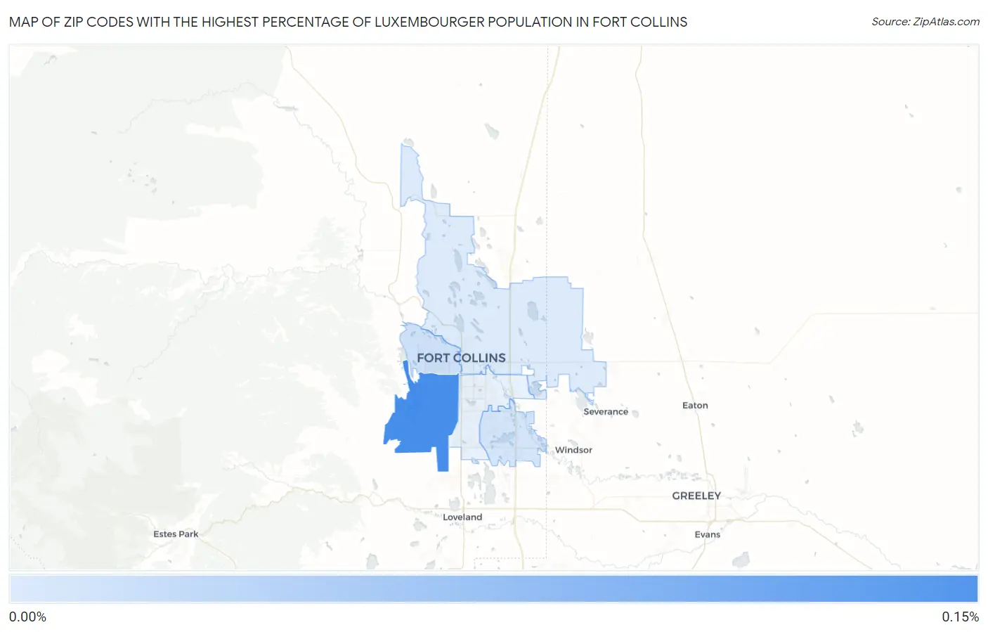 Zip Codes with the Highest Percentage of Luxembourger Population in Fort Collins Map
