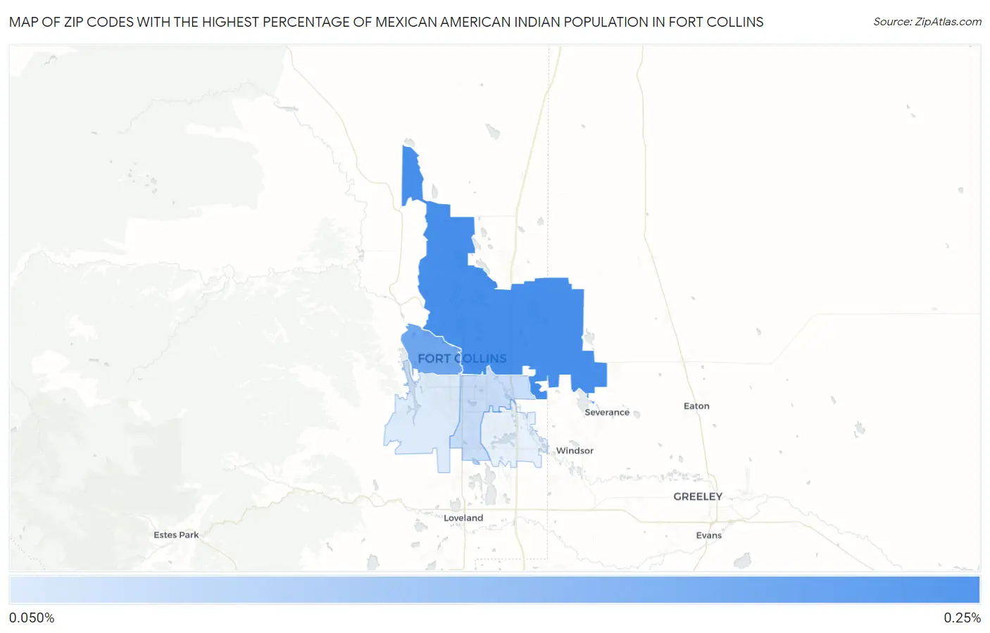 Zip Codes with the Highest Percentage of Mexican American Indian Population in Fort Collins Map