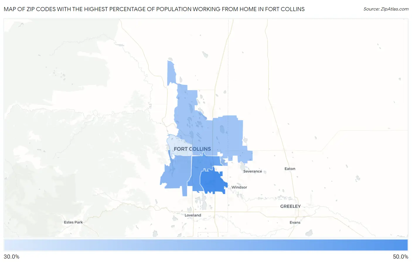 Zip Codes with the Highest Percentage of Population Working from Home in Fort Collins Map