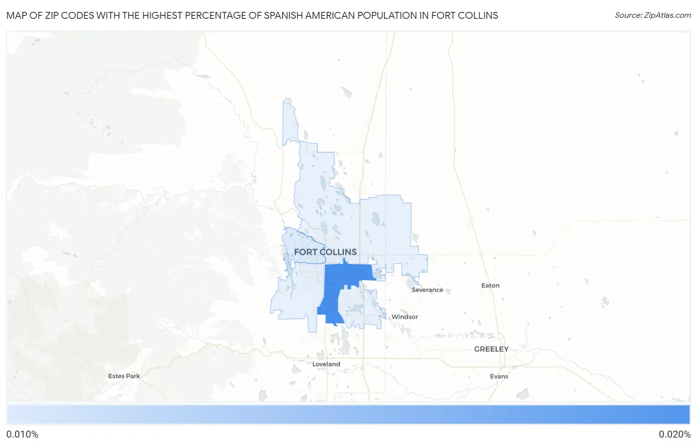 Zip Codes with the Highest Percentage of Spanish American Population in Fort Collins Map