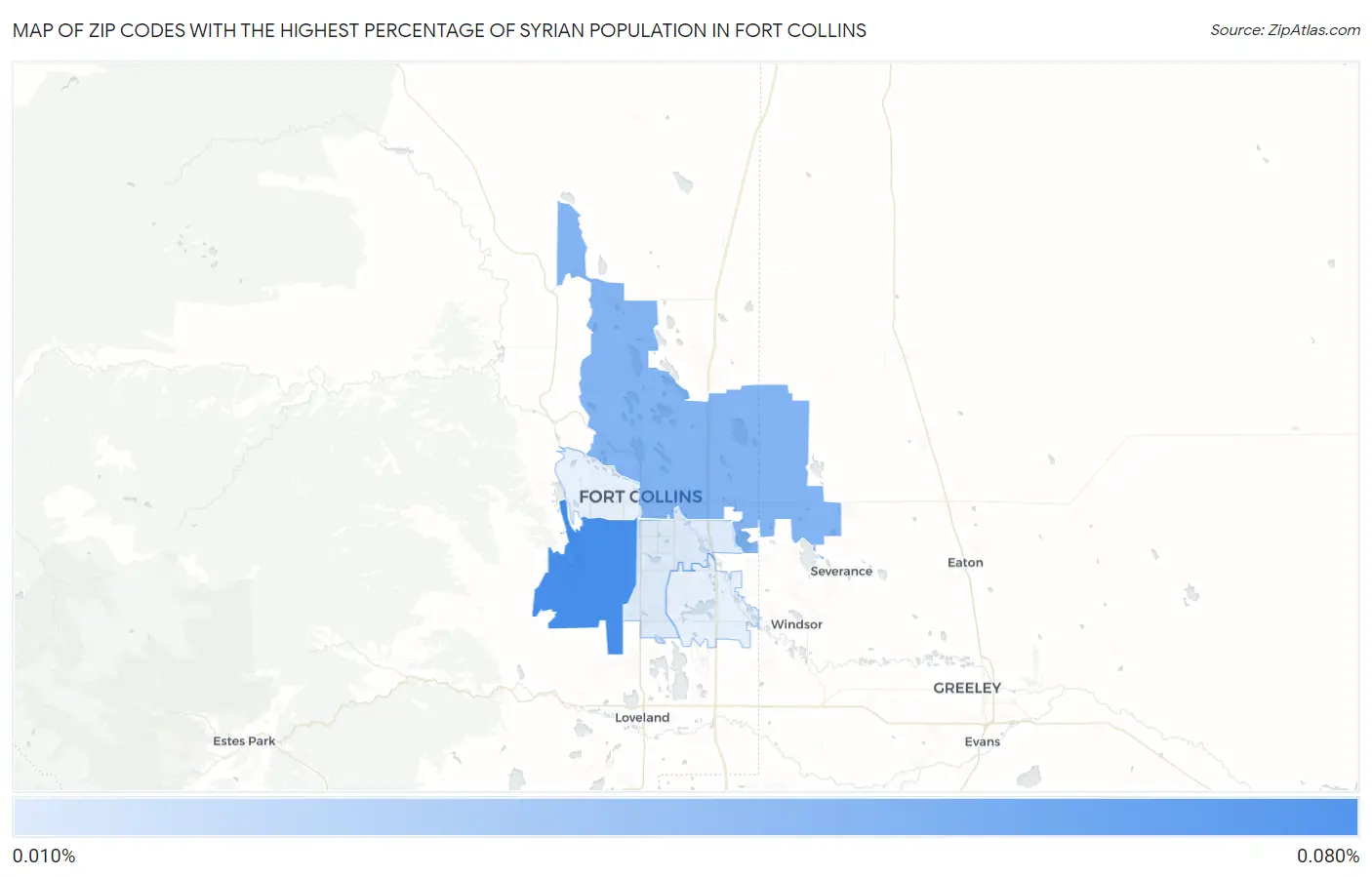 Zip Codes with the Highest Percentage of Syrian Population in Fort Collins Map
